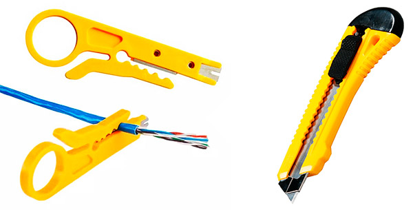 Схема подключения интернет-кабеля RJ-45 снятие изоляции