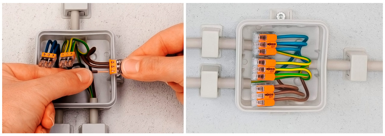 Соединение проводов и кабелей при помощи самозажимных клемм