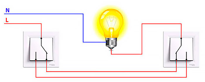 Проходные выключатели схема подключения из 2 мест