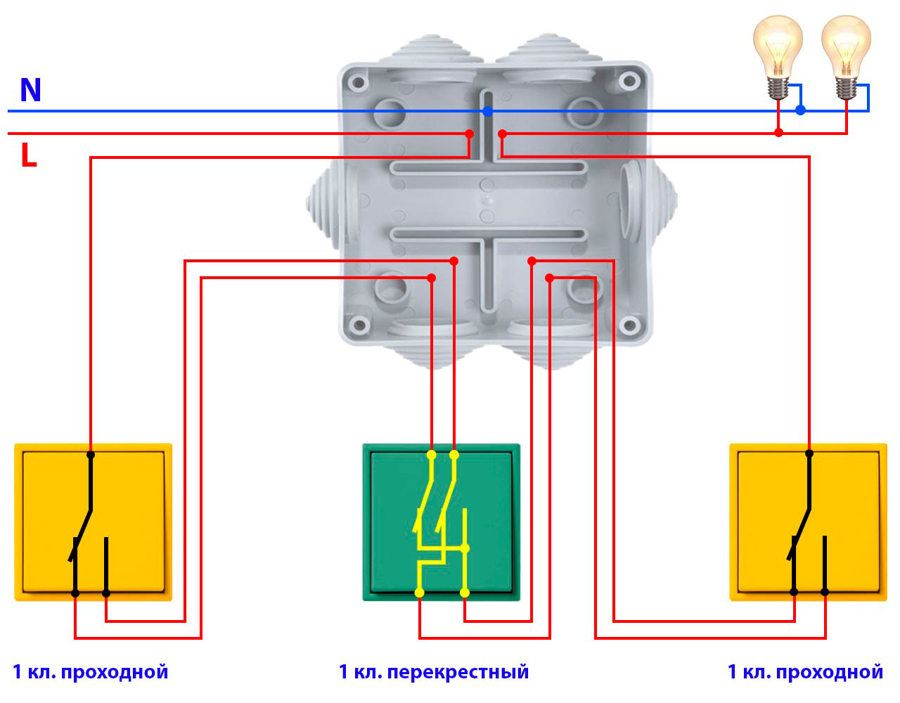 Схема подключения проходной выключатель 3 точки