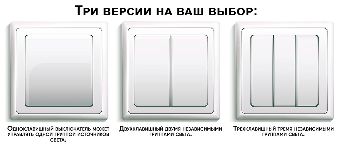 Одноклавишные, двухклавишные и трехклавишные проходные выключатели