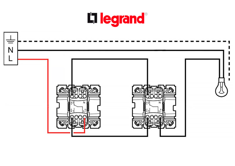 Legrand өтпелі қосқышты қосу схемасы Legrand өтпелі қосқышты қосу схемасы