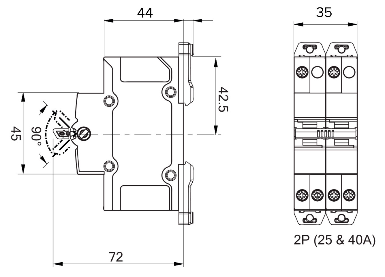 Підключення перемикача A9SCO225 | Розміри перемикача Schneider Electric iSSW Acti9 1P 40 A I-O-II A9SCO225