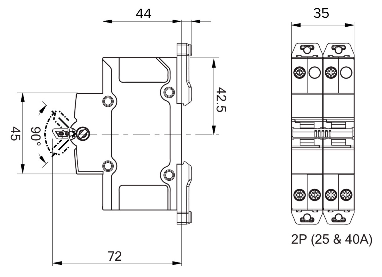 Підключення перемикача Schneider Electric Acti9 iSSW A9SCO240 | Розміри перемикача Schneider Electric iSSW Acti9 1P 40 A I-O-II A9SCO240