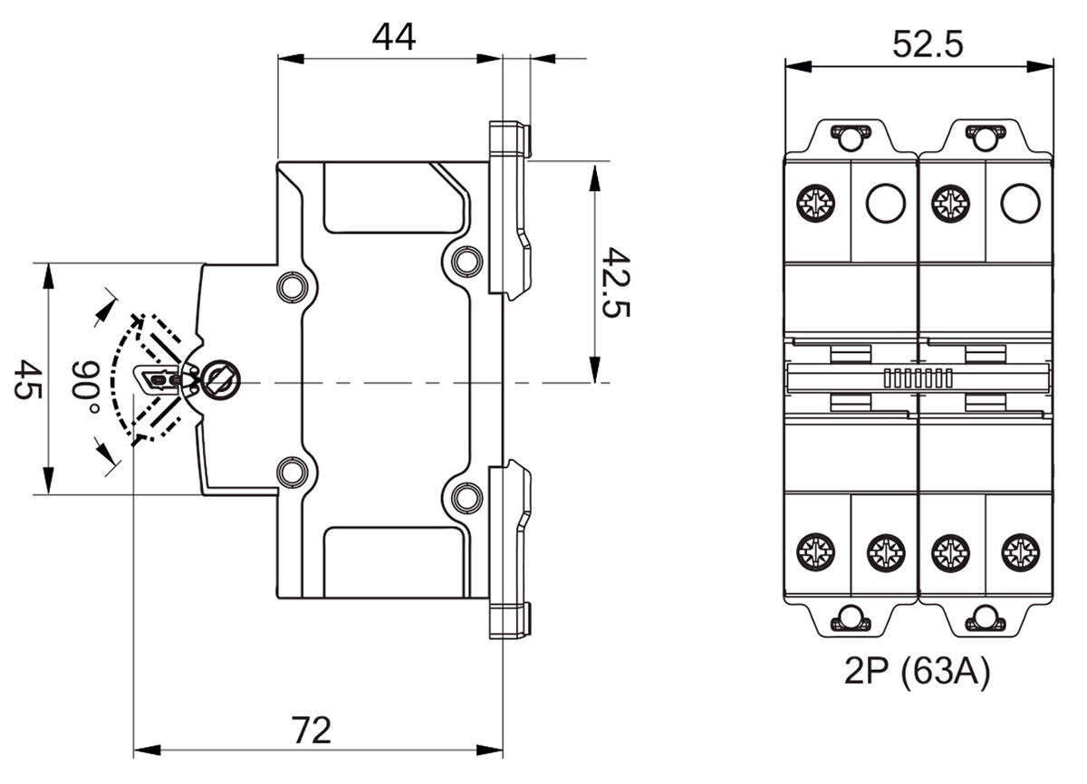 Підключення перемикача Schneider Electric Acti9 iSSW A9SCO263 | Розміри перемикача iSSW Acti9 1P 40 A I-O-II Schneider Electric A9SCO263