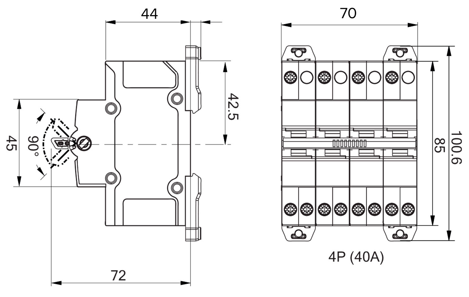 Підключення перемикача Schneider Electric Acti9 iSSW A9SCO440 | Розміри перемикача iSSW Acti9 1P 40 A I-O-II Schneider Electric A9SCO440