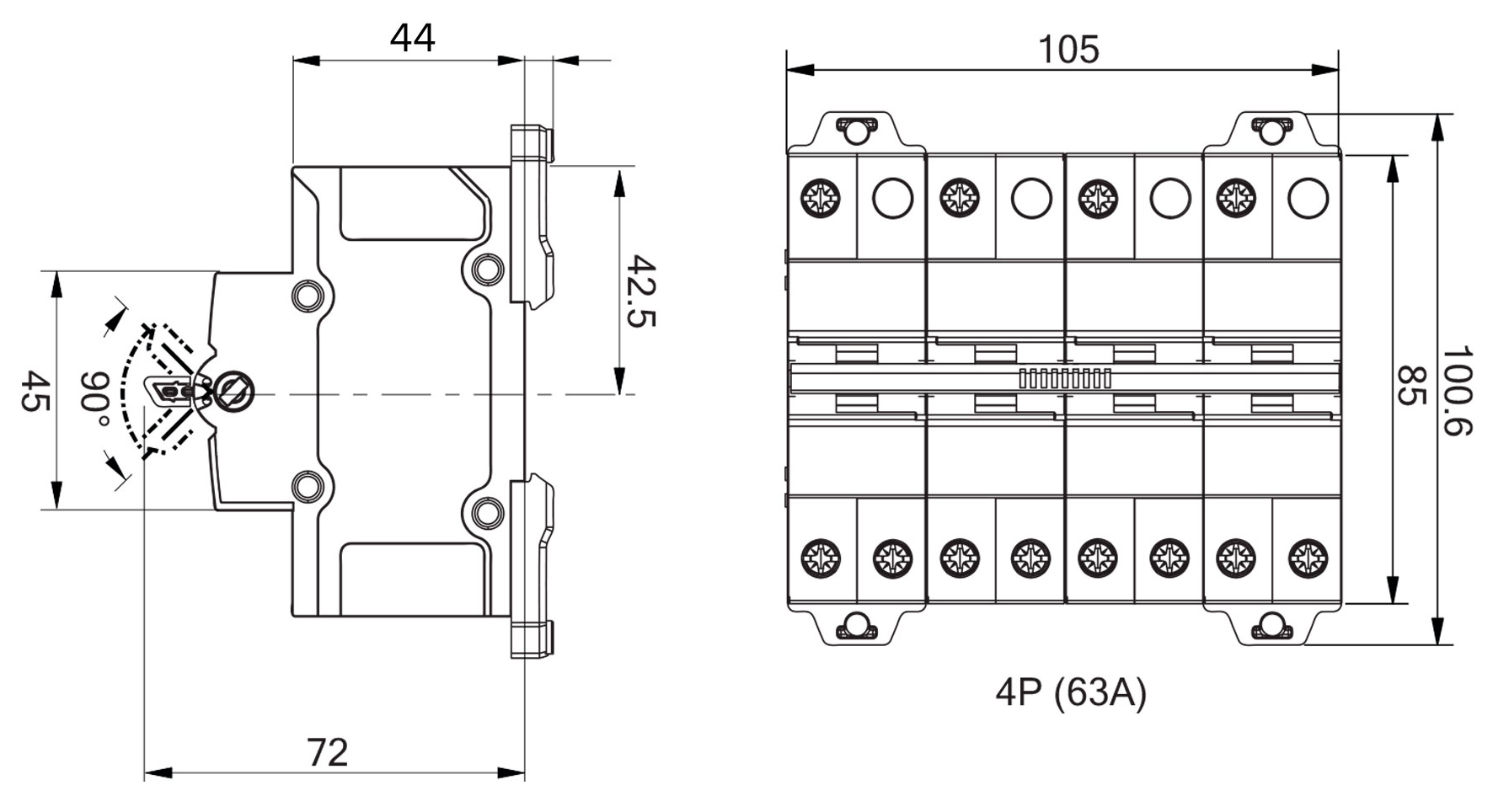 Підключення перемикача Schneider Electric Acti9 iSSW A9SCO463 | Розміри перемикача iSSW Acti9 1P 40 A I-O-II Schneider Electric A9SCO463