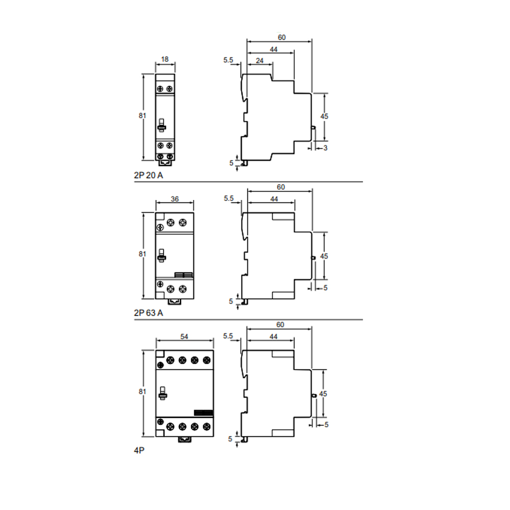 Габаритне креслення контактора Schneider Electric Resi9 R9C20263 