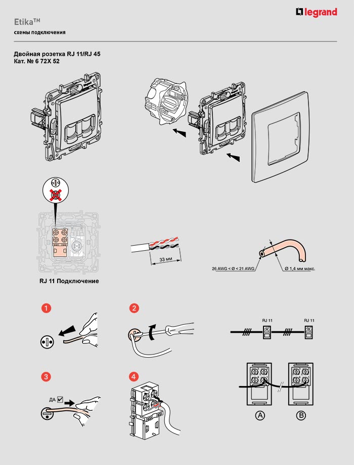 Телефонна розетка Etika підключення Легранд