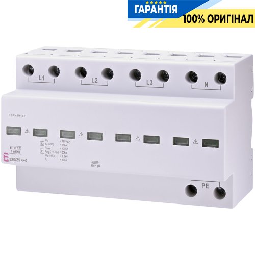 Ограничитель перенапряжения тип I+II, ETITEC T WENT 320/25 (4+0, 8p, TNC-S) ETI 2440370