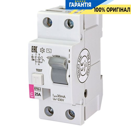 Реле диференційне (ПЗВ) 2р EFI6-P2 25/0,03 тип AC (6kA), ETI 2061251
