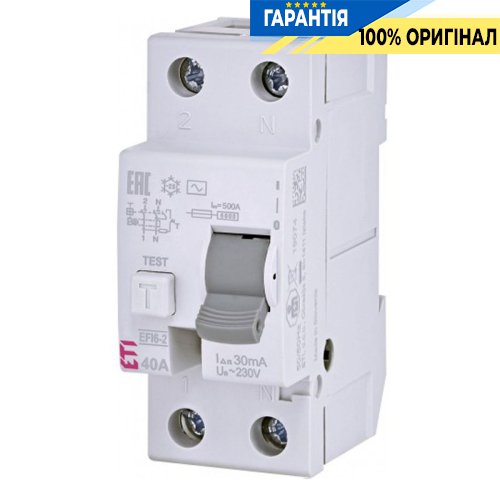 Реле диференційне (ПЗВ) 2р EFI6-P2 40/0,03 тип AC (6kA), ETI 2061252