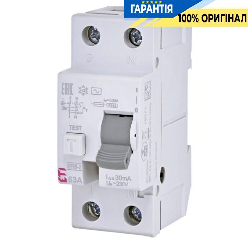 Реле диференційне (ПЗВ) 2р EFI6-P2 63/0,03 тип AC (6kA), ETI 2061253