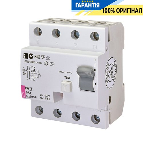 Диференційне реле (ПЗВ) EFI-4 100/0,3 тип AC (10kA)