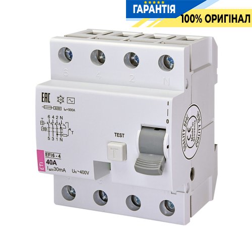 Диференційне реле (ПЗВ) EFI6-4 40/0,03 тип AC (6kA)