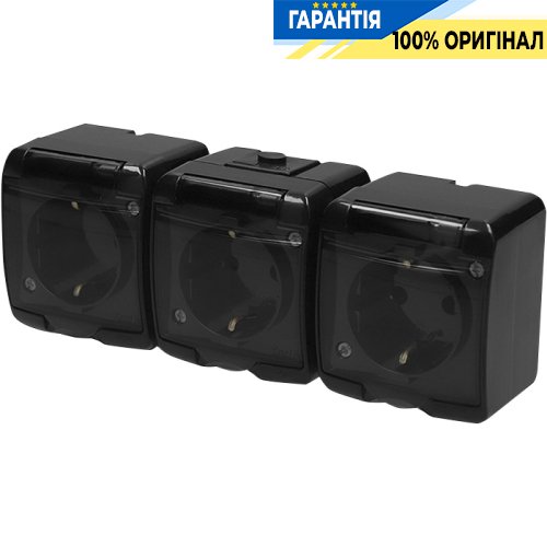 Розетка 3-а з з/к Schuko RHE-3sd-BL (чорн./прозора кришка, IP54) ETI Hermetics 4668092