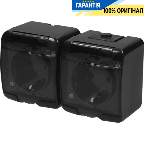 Розетка 2-а з з/к Schuko RHE-2sd-BL (чорн./прозора кришка, IP54) ETI Hermetics 4668091