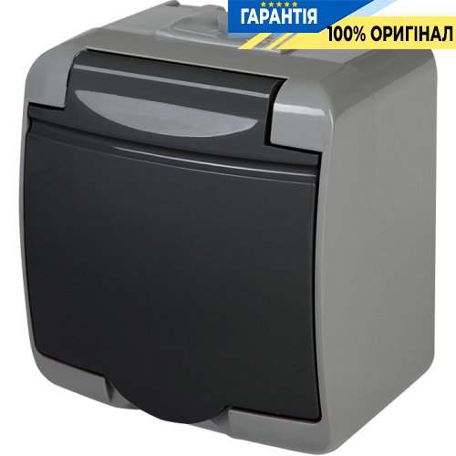 Розетка 1-я с з/к Schuko RHE-1s-SRG (серая/графит. крышка, IP54) ETI Hermetics 4668106