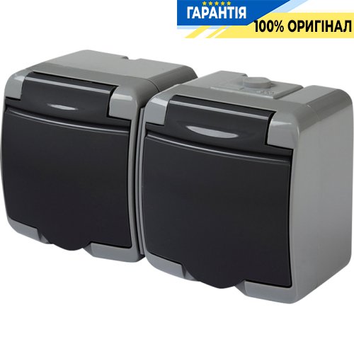 Розетка 2-я с з/к Schuko RHE-2s-SRG (серая/графит. крышка, IP54) ETI Hermetics 4668107