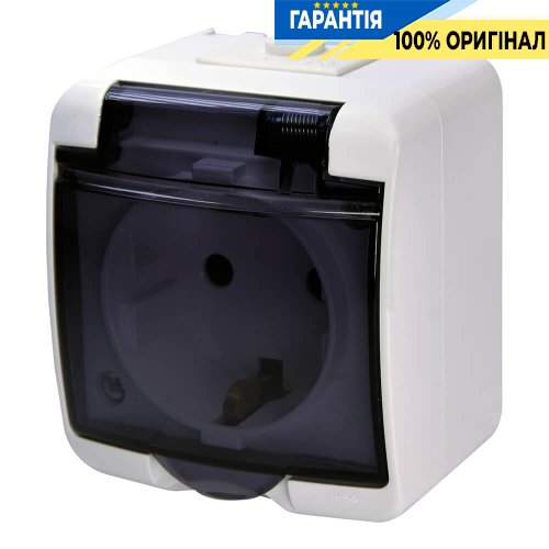 Розетка 1-а с з/к Schuko RHE-1sd (белая/прозрачная крышка, IP54) ETI Hermetics 4668016