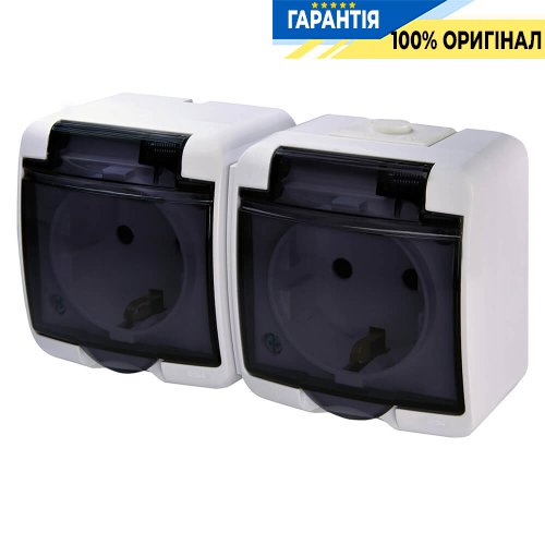 Розетка 2-я  с з/к Schuko RHE-2sd (белая/прозрачная крышка, IP54) ETI Hermetics 4668020