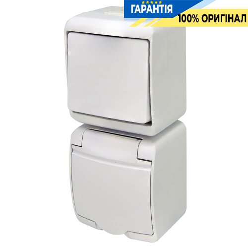 Микс верт.: 1-кл.выкл.+ 1-а розетка с з/к VRHP-1s (белая/белая крышка) ETI Hermetics 4668025