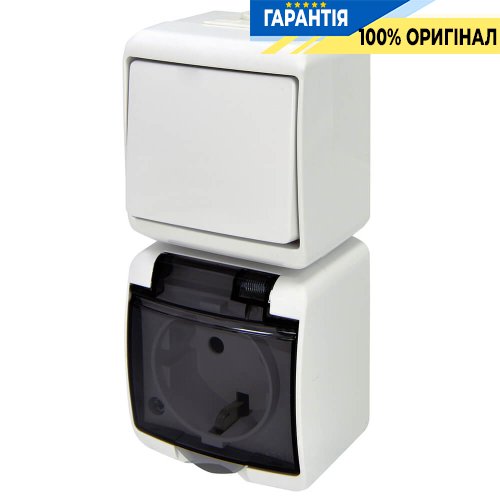 Мікс верт.: 1-кл.вим.+ 1-а розетка з з/к VRHP-1sd (біла/прозора кришка) ETI Hermetics 4668026
