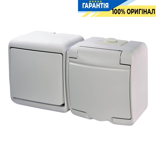Мікс гориз.: 1-кл.вим.+ 1-а розетка з з/к VRHH-1s (біла/біла кришка) ETI Hermetics 4668031