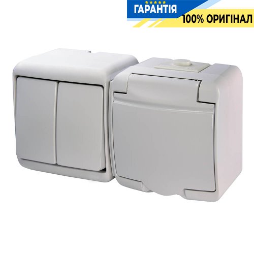 Мікс гориз.: 2-кл.вим.+ 1-а розетка з з/к VRHH-2s (біла/біла кришка) ETI Hermetics 4668033