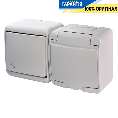Мікс гориз.: Сходов.вим.+ 1-а розетка з з/к VRHH-3s (біла/біла кришка) ETI Hermetics 4668035