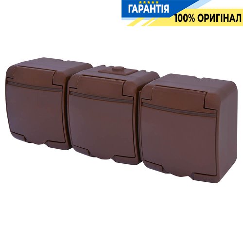 Розетка 3-а з з/к Schuko RHE-3s-KR (коричн./коричн. кришка, IP54) ETI Hermetics 4668054
