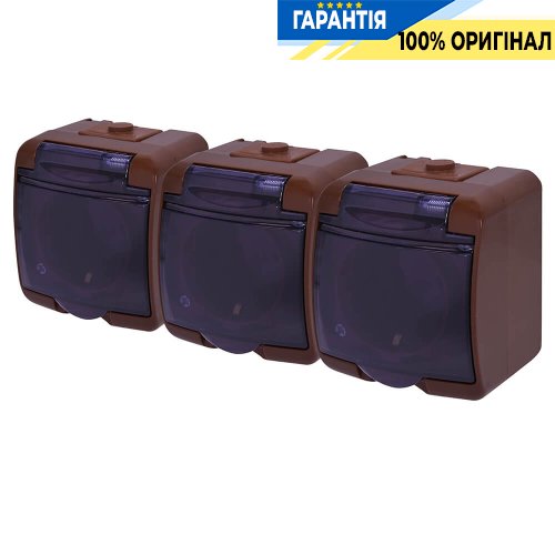 Розетка 3-а з з/к Schuko RHE-3sd-KR (коричн./прозора кришка, IP54) ETI Hermetics 4668055
