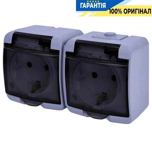 Розетка 2-я  с з/к Schuko RHE-2sd-SR (серая/прозрачная крышка, IP54) ETI Hermetics 4668073