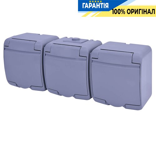 Розетка 3-я с з/к Schuko RHE-3s-SR (серая/серая крышка, IP54) ETI Hermetics 4668074