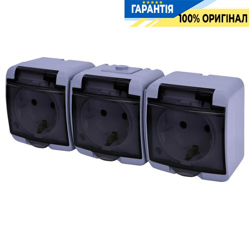 Розетка 3-я с з/к Schuko RHE-3sd-SR (серая/прозрачная крышка, IP54) ETI Hermetics 4668075