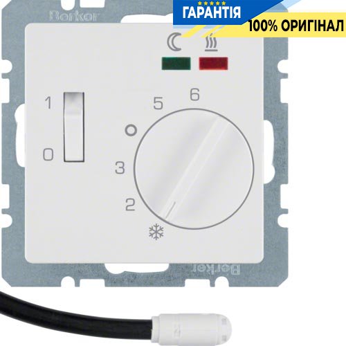 Термостат для підлоги, з датчиком, 16А / 250В, полярна білизна, Berker «Q.1» «Q.3» «Q7» 20346089