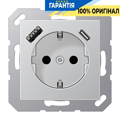 Розетка SCHUKO із USB тип AC, Jung арт. A1520-15CAAL, алюміній