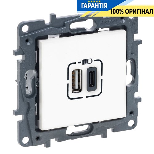 Розетка USB Тип А+C 12Вт+15Вт 5 В Legrand Niloe Step 863140, белый