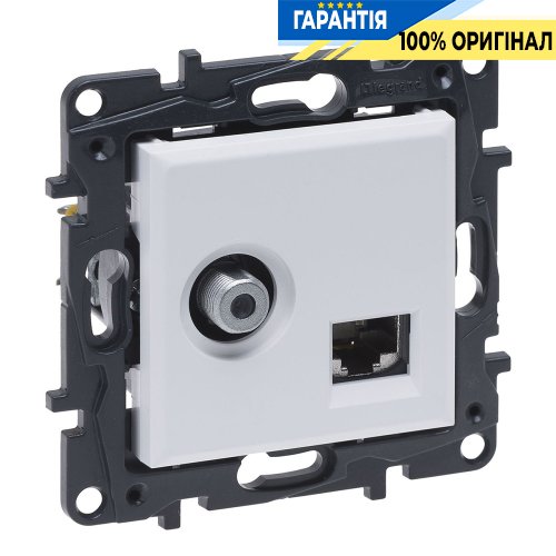 Розетка комбінована TV тип F та RJ45 CAT6 UTP Legrand Niloe Step 863177, білий