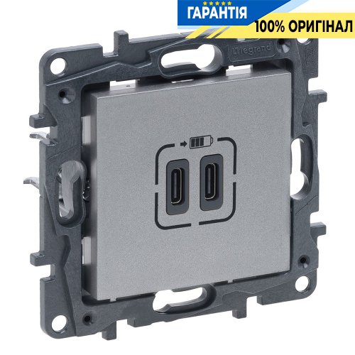 Розетка USB Тип С+C 15 Вт 5 В Legrand Niloe Step 863339, алюминий