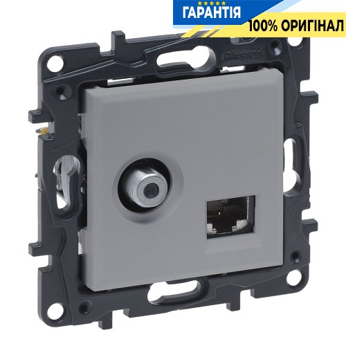 Розетка комбінована TV тип F та RJ45 CAT6 UTP Legrand Niloe Step 863377, алюміній