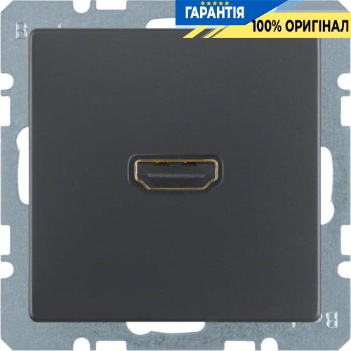 HDMI-розетка, підключення ззаду під кутом 90 град., Антрацит, Berker «Q.1» «Q.3» «Q7» 3315436086