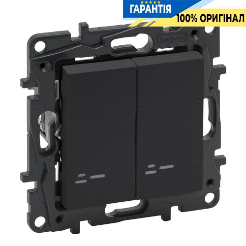 Вимикач 2-кл з підсвічуванням 10А, автоматичні клеми, Legrand Niloe Step 863415