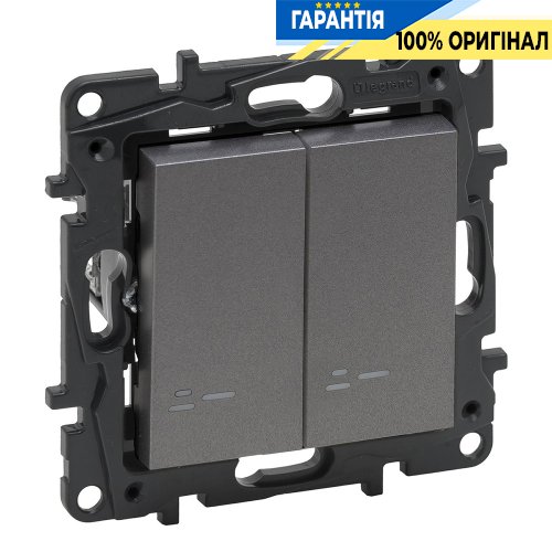 Перемикач 2-кл з підсвічуванням 10А, автоматичні клеми, Legrand Niloe Step 863418