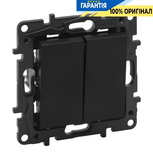 Вимикач кнопковий 2-кл 6А, автоматичні клеми, Legrand Niloe Step 863512, чорний
