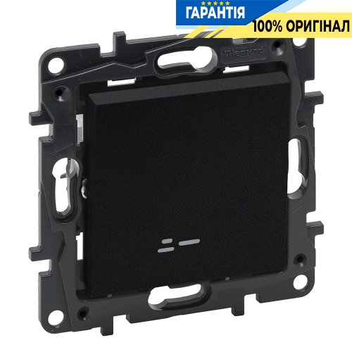Переключатель 1-кл с подсветкой 10А, автоматические клеммы, Legrand Niloe Step 863516, черный