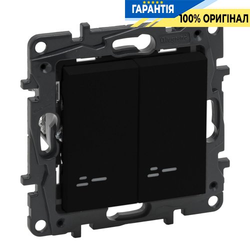 Перемикач 2-кл з підсвічуванням 10А, автоматичні клеми, Legrand Niloe Step 863518, чорний