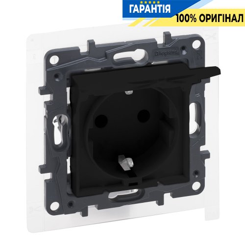 Розетка з з/к та кришкою IP44 16А, 250 В, автоматичні клеми, Legrand Niloe Step 863523, чорний