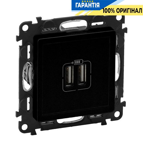 Розетка 2-я USB для зарядки Valena Life Black 756312, чёрный матовый