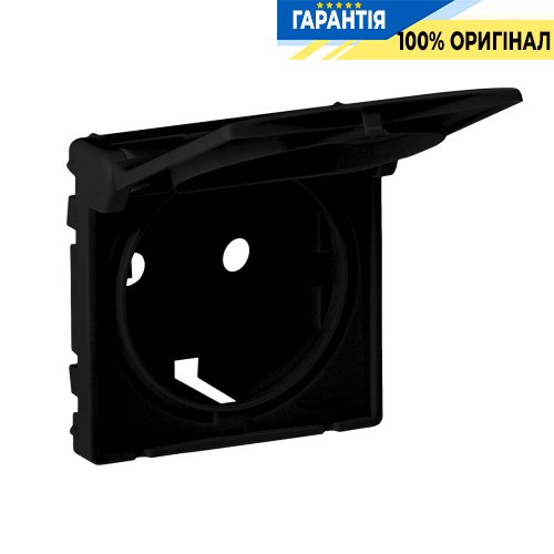 Лицевая панель розетки 2К+З с крышкой Valena Life Black 756842, чёрный матовый